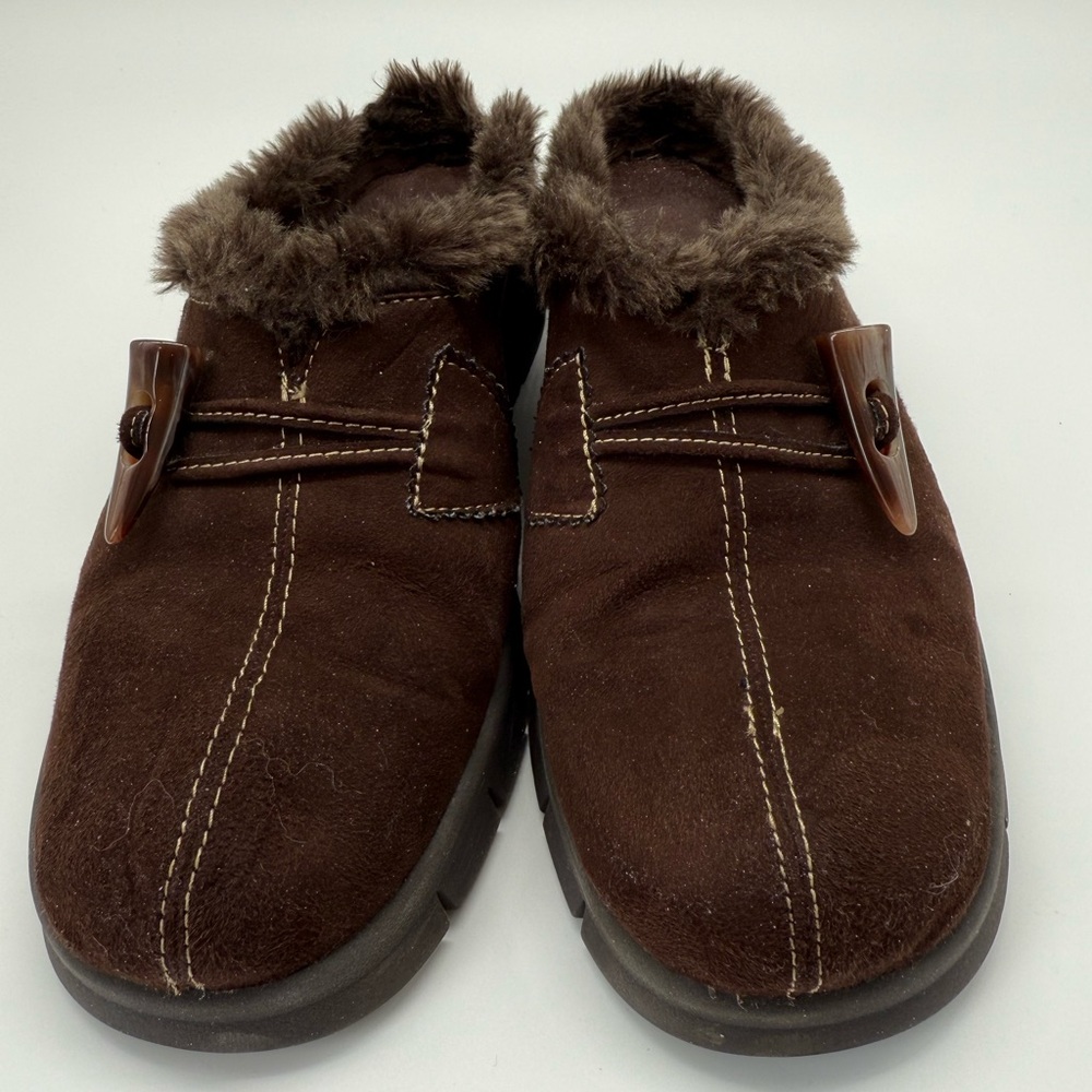AEROSOLES Dark Brown Mule Clog with Faux Fur Trim